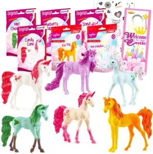 Schleich Unicorn Toy Set for Girls - Bundle With 6 Figurines Featuring Candy, Sweet Treats, Dessert, More Plus Tattoos | Bulk Figure Playset for Kids