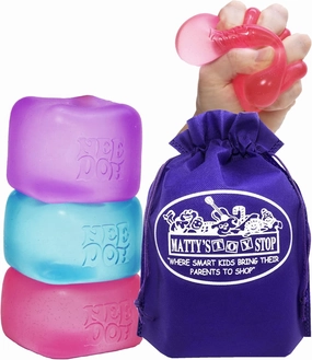 Schylling Nice Cube Translucent NeeDoh...Groovy Glob! Squishy, Squeezy, Popping, Stretchy Stress Fidget Cubes Complete Gift Set Party Bundle with Storage Bag - 3 Pack (Purple, Pink & Blue)