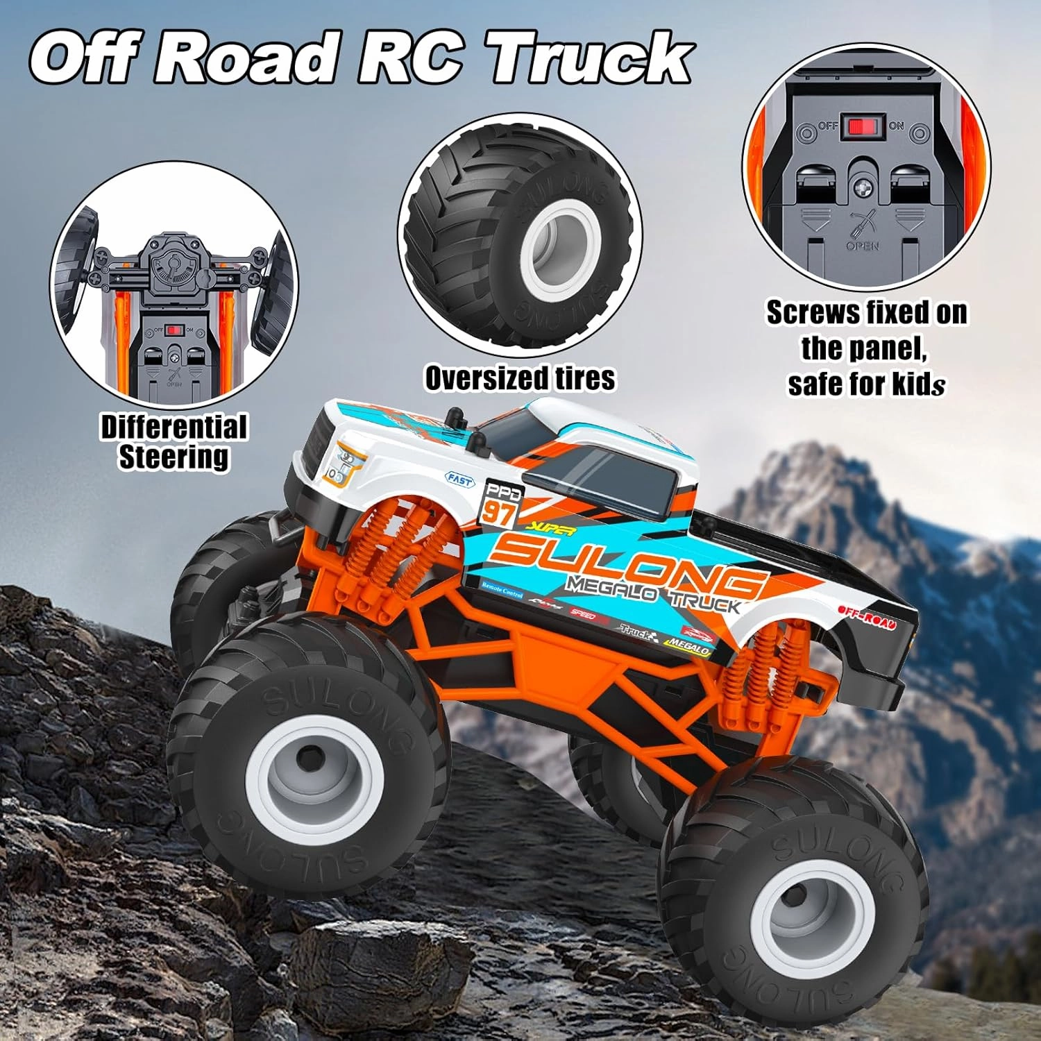 Scientoy Remote Control Car, 20KM/H Monster Truck Toys for Ages 5-7, 1:16 Scale All Terrain RC Cars for Boys & Girls Age 4-7, 2.4Ghz Off Road RC Truck, Christmas Birthday Gift for Kids