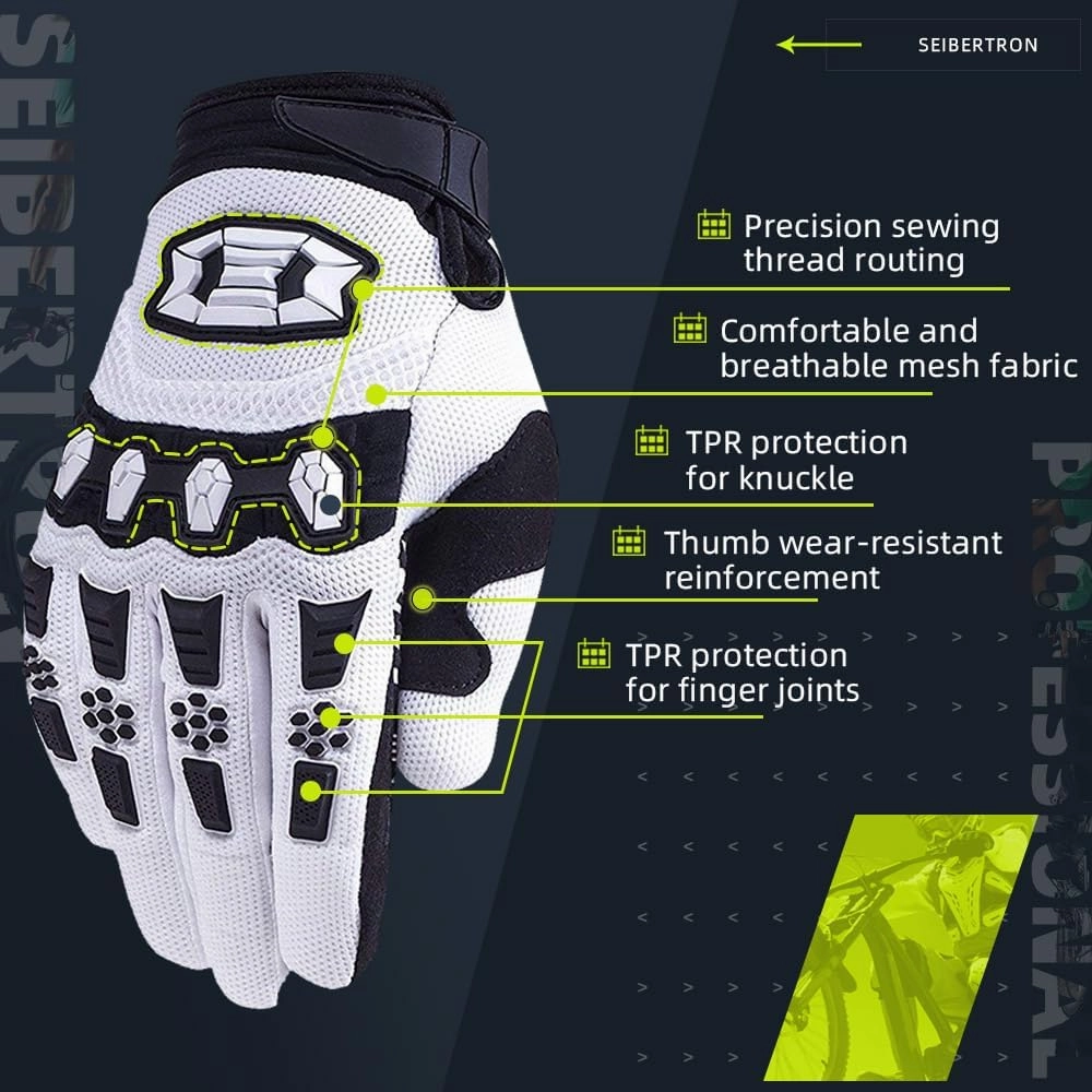 Seibertron Unisex BMX MX ATV MTB Racing Mountain Bike Bicycle Cycling Off-Road/Dirt Bike Gloves Road Racing Motorcycle Motocross Sports Gloves Touch Recognition Full Finger Glove