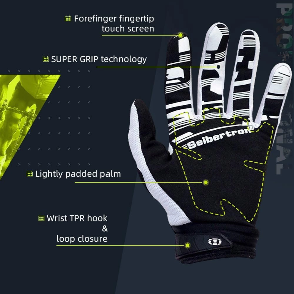 Seibertron Unisex BMX MX ATV MTB Racing Mountain Bike Bicycle Cycling Off-Road/Dirt Bike Gloves Road Racing Motorcycle Motocross Sports Gloves Touch Recognition Full Finger Glove