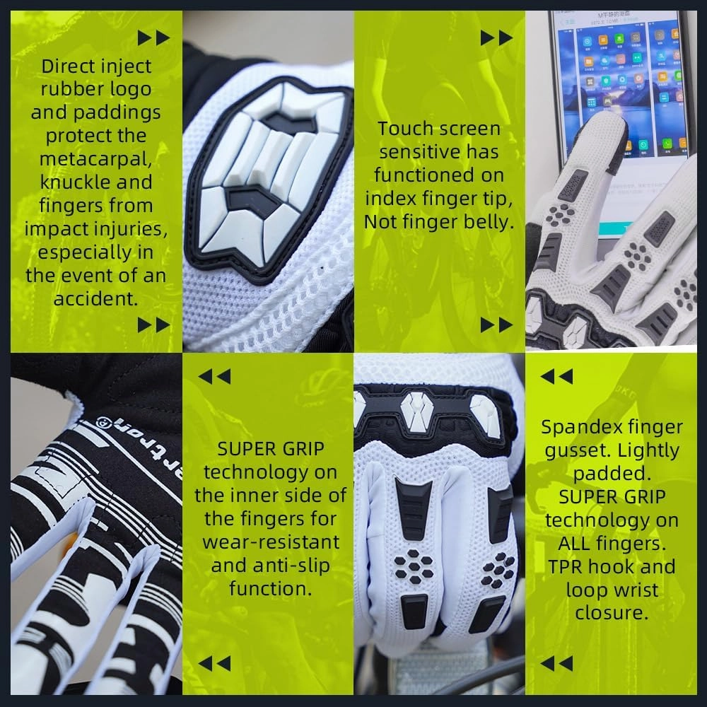 Seibertron Unisex BMX MX ATV MTB Racing Mountain Bike Bicycle Cycling Off-Road/Dirt Bike Gloves Road Racing Motorcycle Motocross Sports Gloves Touch Recognition Full Finger Glove