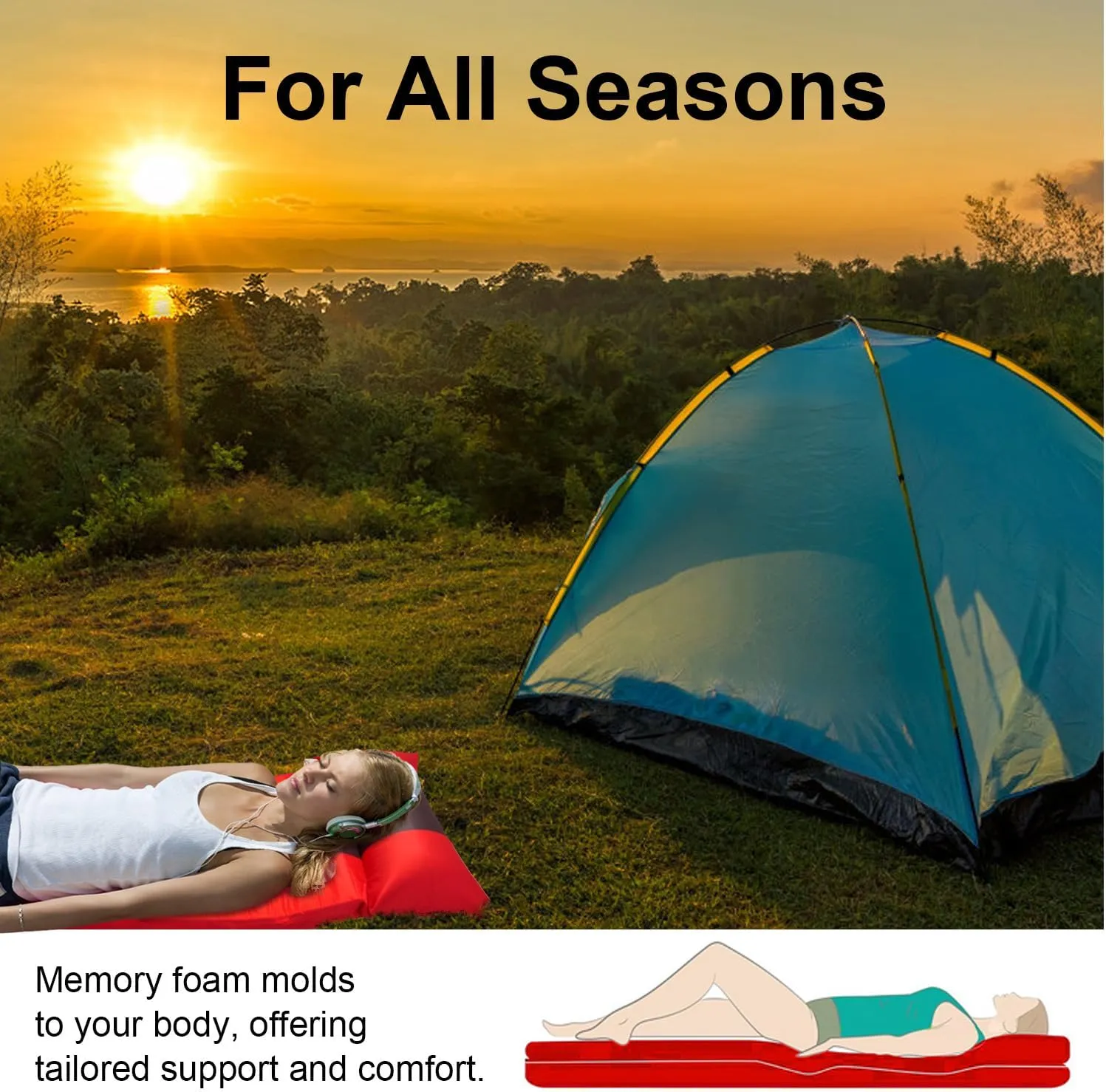 Self-Inflating Sleeping Pad with Pillow, Lightweight Camping Mattress Pad, Sleeping Mat Compact for Tent, Camping, Backpacking, Hiking and Traveling (Red, 2 Packs)