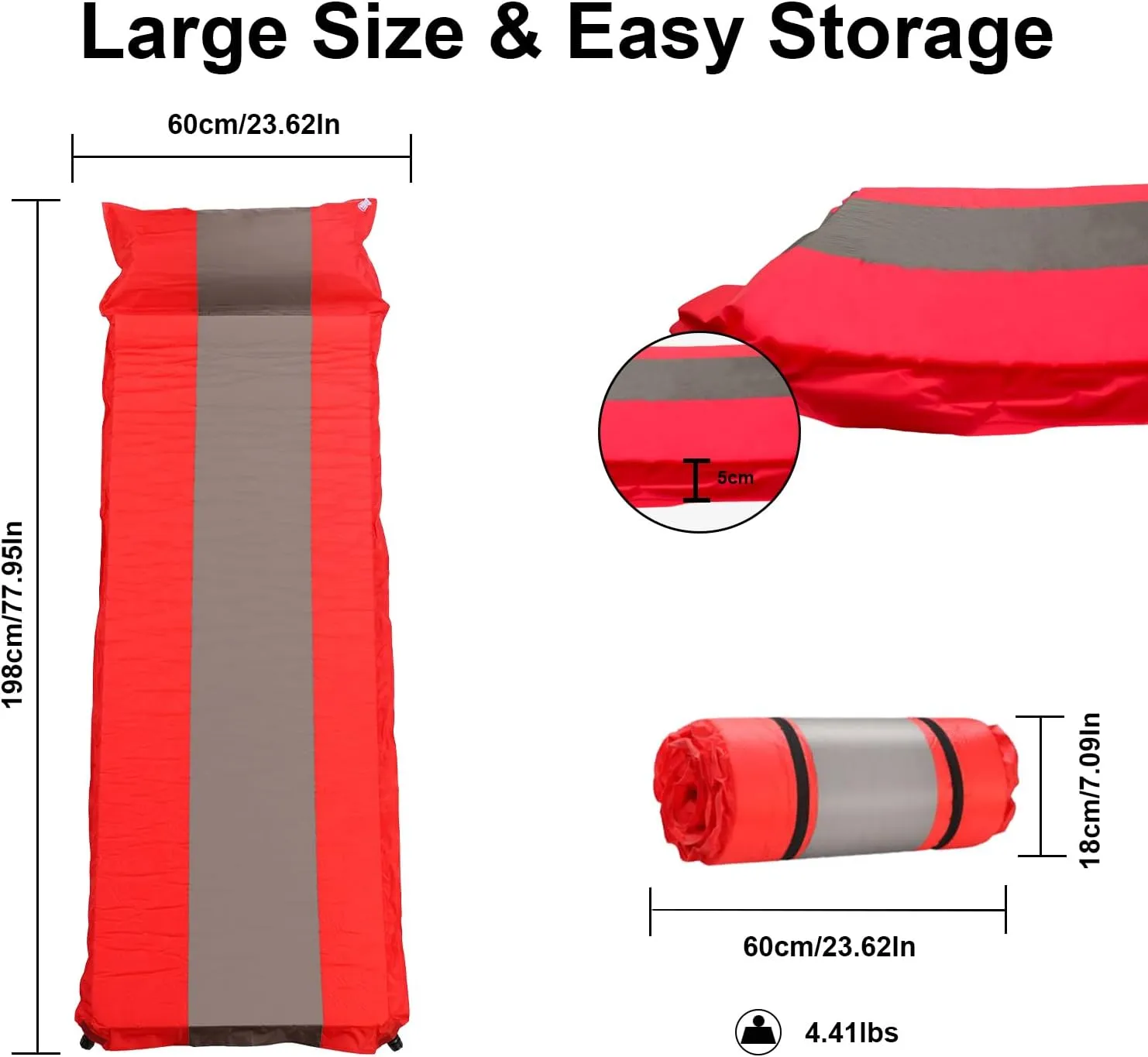 Self-Inflating Sleeping Pad with Pillow, Lightweight Camping Mattress Pad, Sleeping Mat Compact for Tent, Camping, Backpacking, Hiking and Traveling (Red, 2 Packs)
