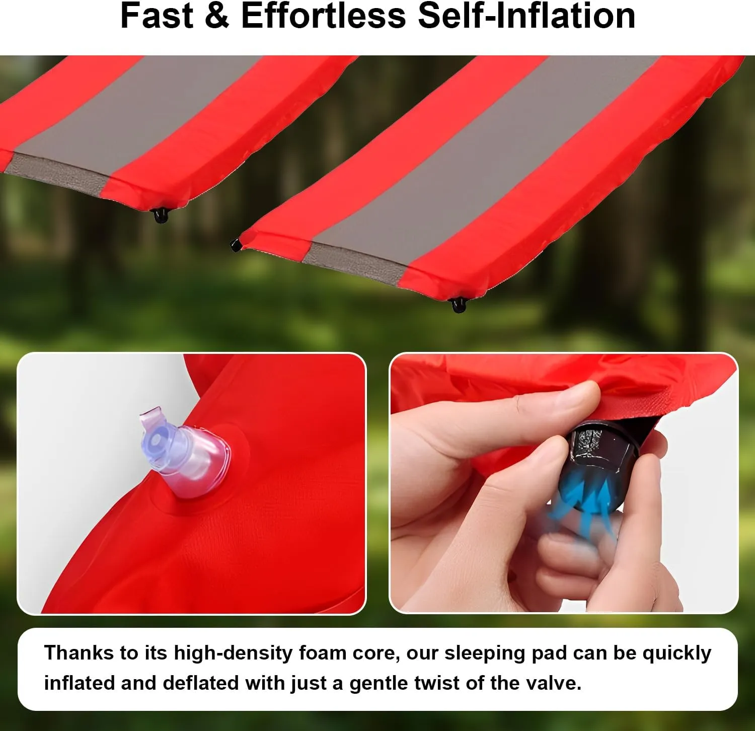 Self-Inflating Sleeping Pad with Pillow, Lightweight Camping Mattress Pad, Sleeping Mat Compact for Tent, Camping, Backpacking, Hiking and Traveling (Red, 2 Packs)