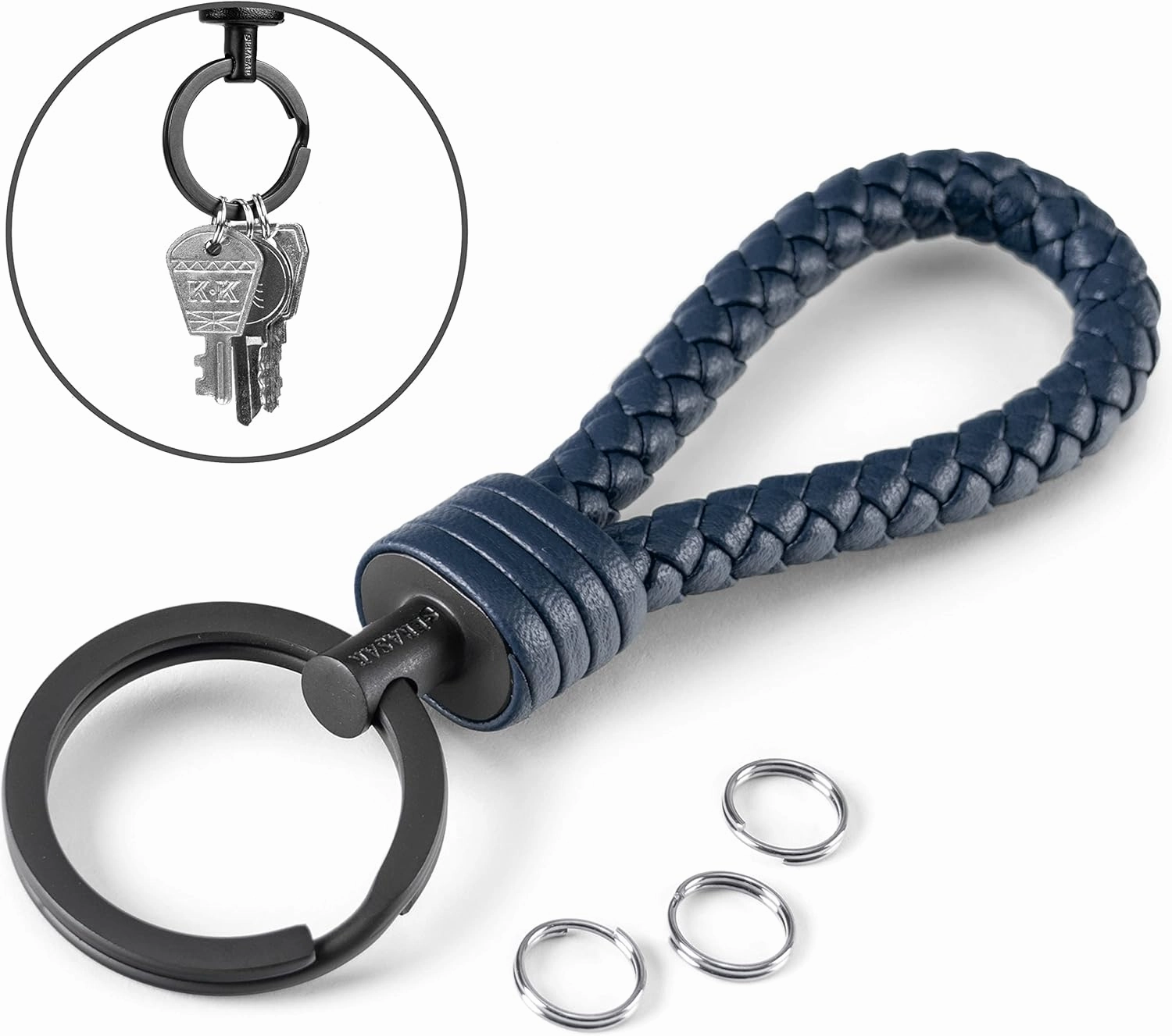 SERASAR | Leather Keychain [Strong] with Stainless Steel Key Ring - Additional Rings for Small Keys - With Gift Box