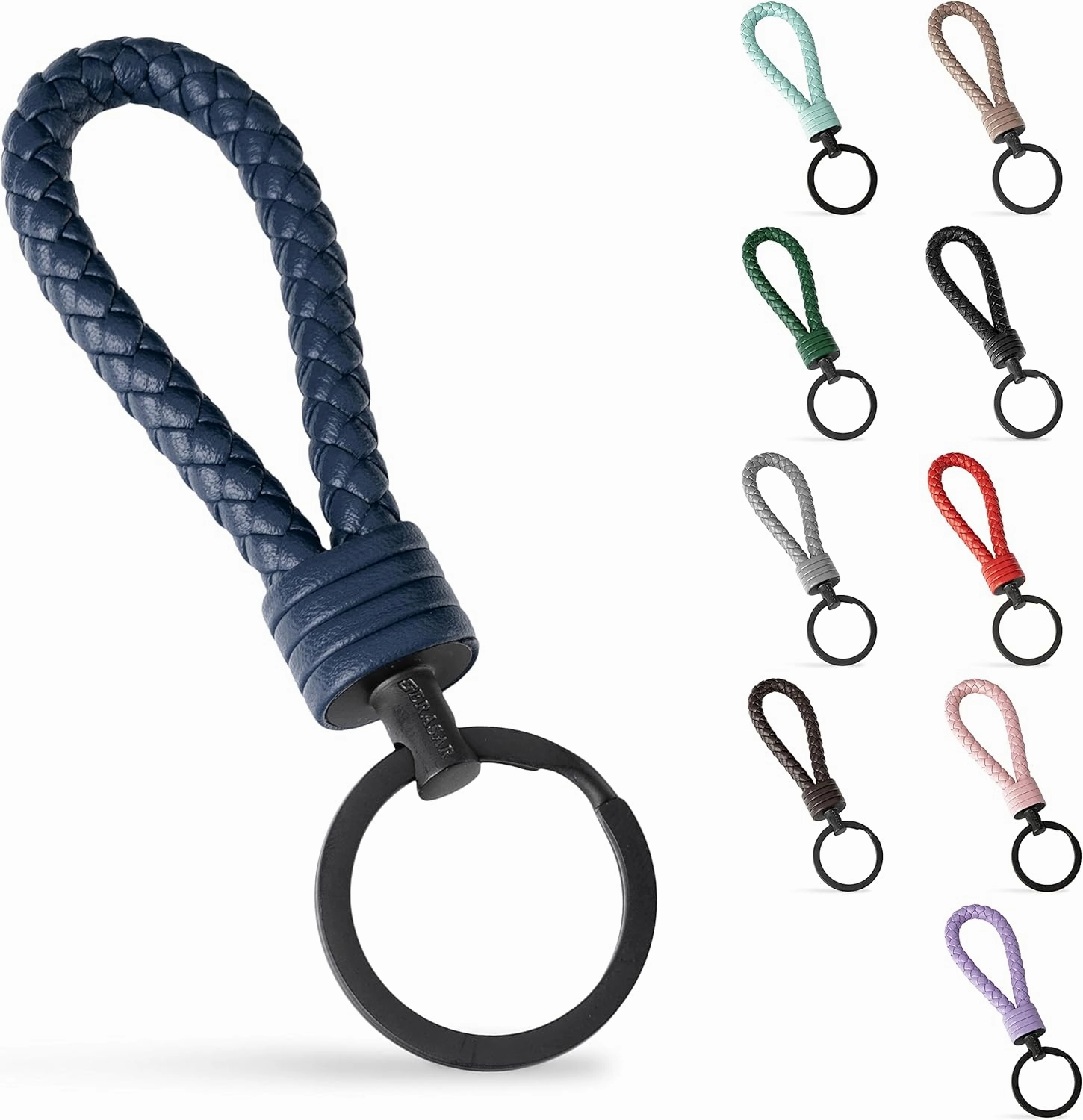 SERASAR | Leather Keychain [Strong] with Stainless Steel Key Ring - Additional Rings for Small Keys - With Gift Box