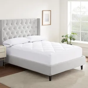 Serta Luxury Firm 100% Cotton Quilted Mattress Pad with Cooling Fiber Fill, King, White