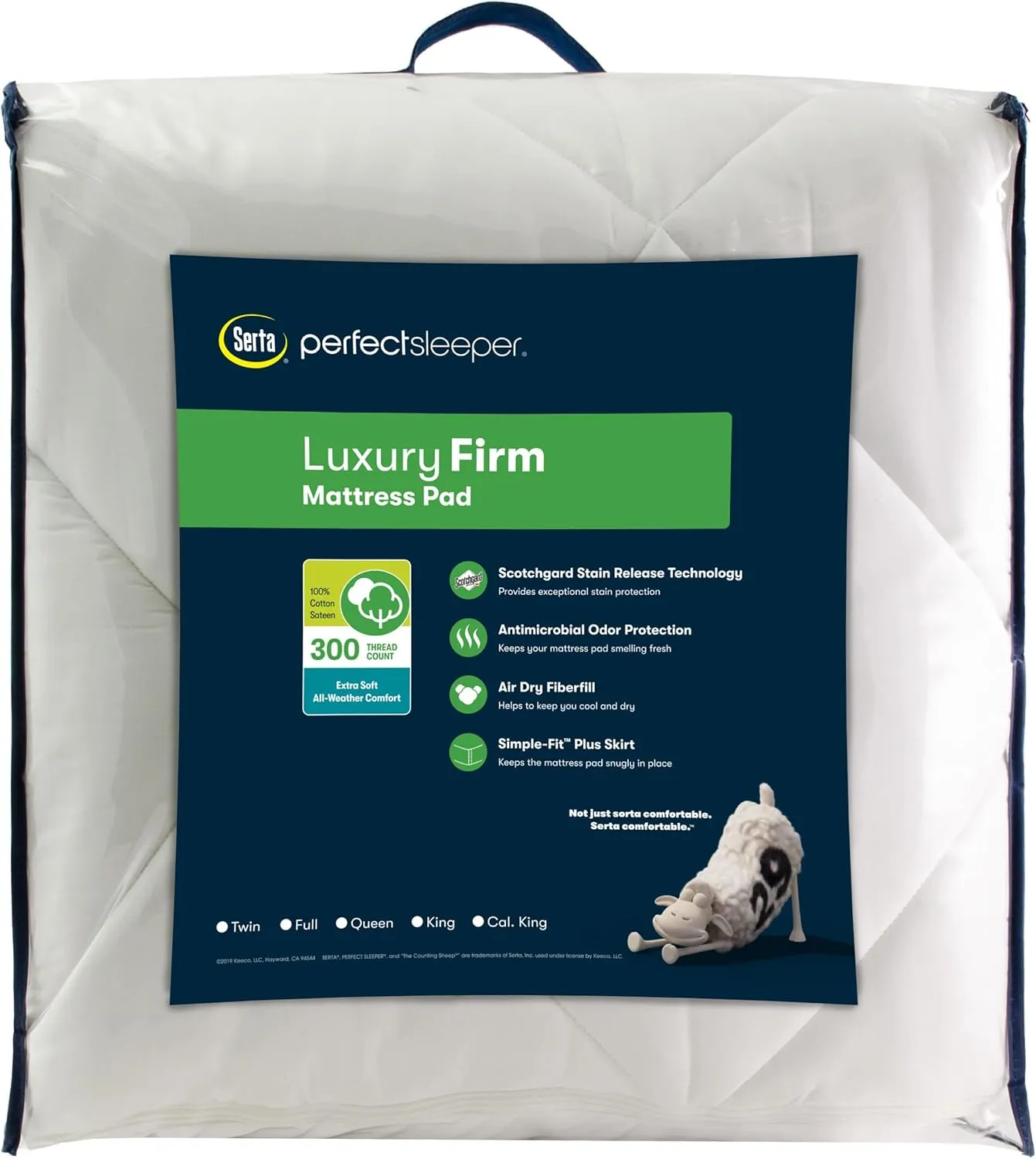 Serta Luxury Firm 100% Cotton Quilted Mattress Pad with Cooling Fiber Fill, King, White