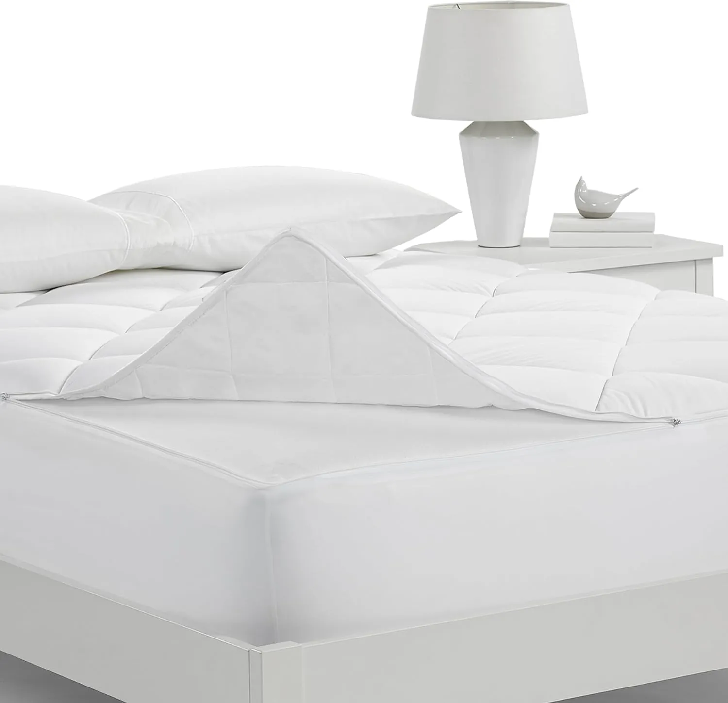 Serta Luxury Firm 100% Cotton Quilted Mattress Pad with Cooling Fiber Fill, King, White