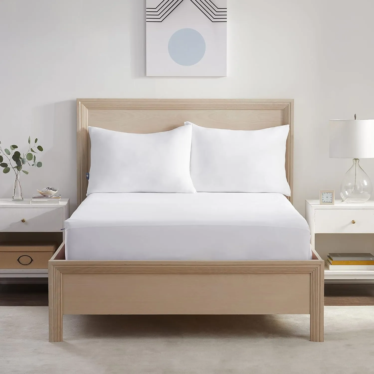 Serta Power Chill Queen Size Waterproof Mattress Cover, Soft and Breathable Cooling Mattress Protector, 15" Elastic Deep Pocket for Secure Fit, White