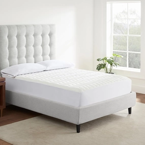 Serta Air Dry Basic Comfort Performance Fabric Quilted Mattress Pad, Cooling and Breathable Mattress Cover, Moisture Wicking Protection with 15" Deep Pocket, Queen, White