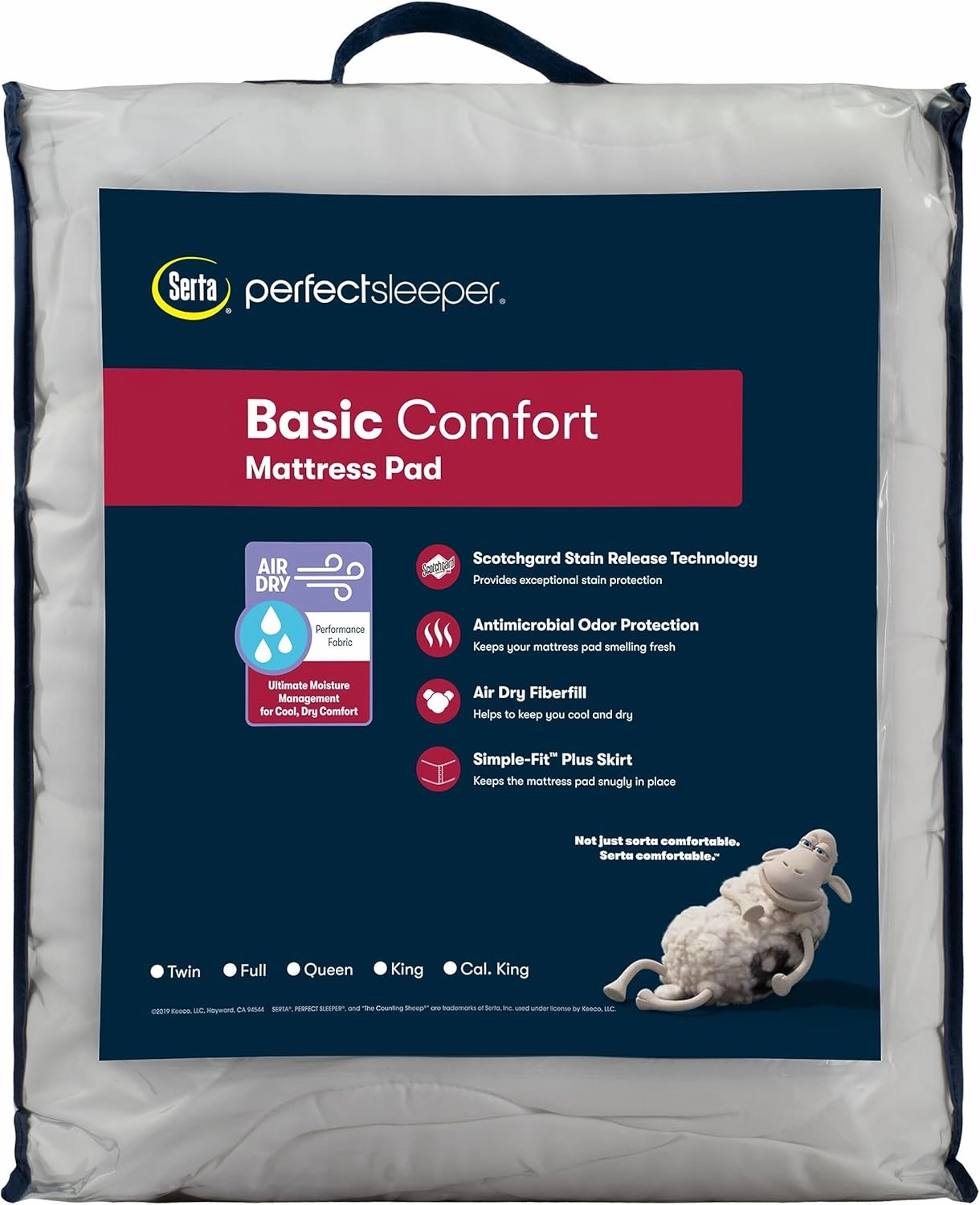 Serta Air Dry Basic Comfort Performance Fabric Quilted Mattress Pad, Cooling and Breathable Mattress Cover, Moisture Wicking Protection with 15" Deep Pocket, Queen, White