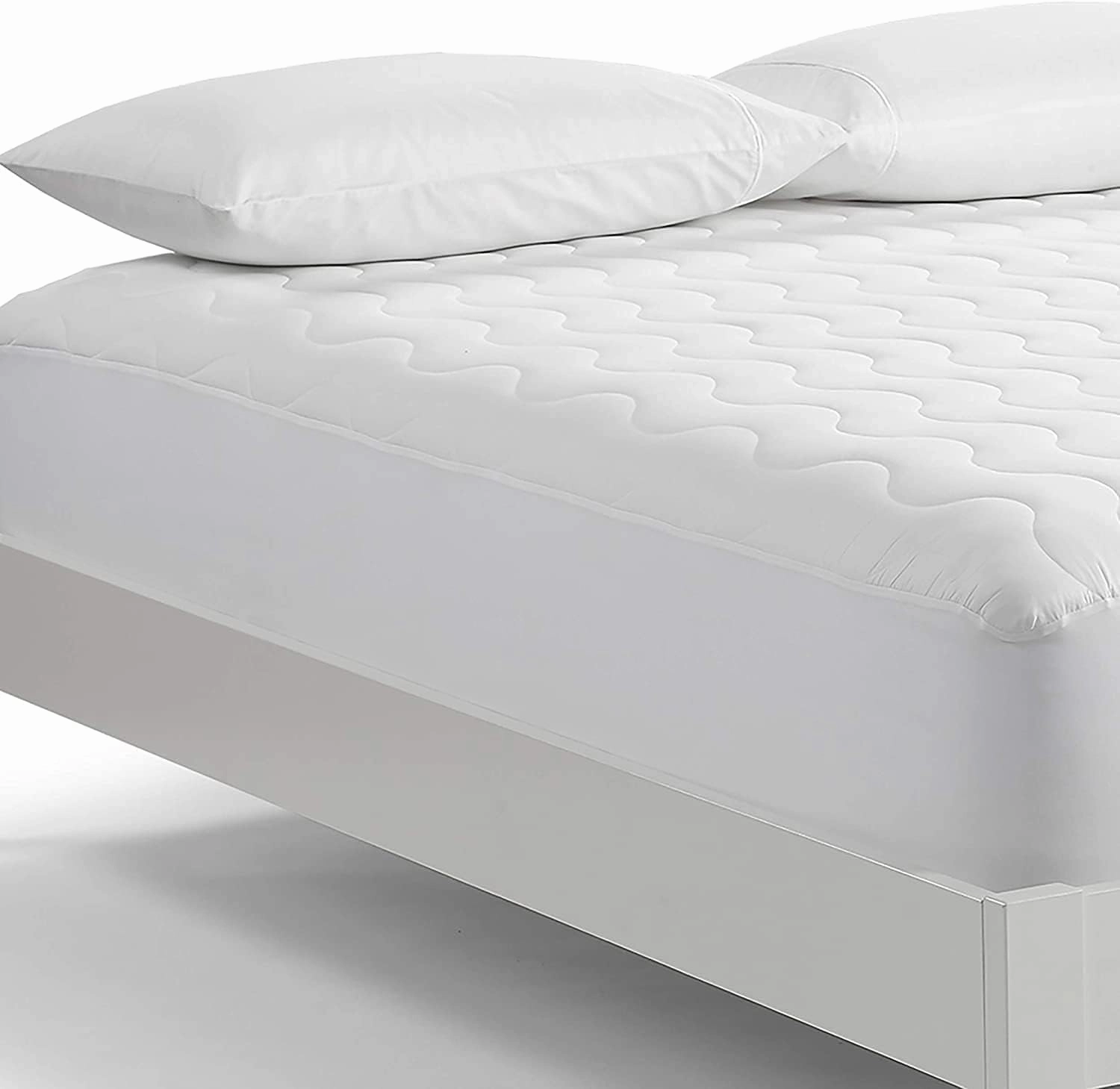 Serta Air Dry Basic Comfort Performance Fabric Quilted Mattress Pad, Cooling and Breathable Mattress Cover, Moisture Wicking Protection with 15" Deep Pocket, Queen, White