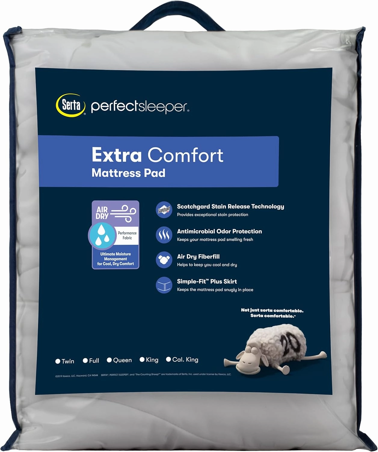 Serta Air Dry Extra Comfort Performance Fabric Quilted Mattress Pad, Cooling and Breathable Mattress Cover, Moisture Wicking Protection with 15" Deep Pocket, King, White