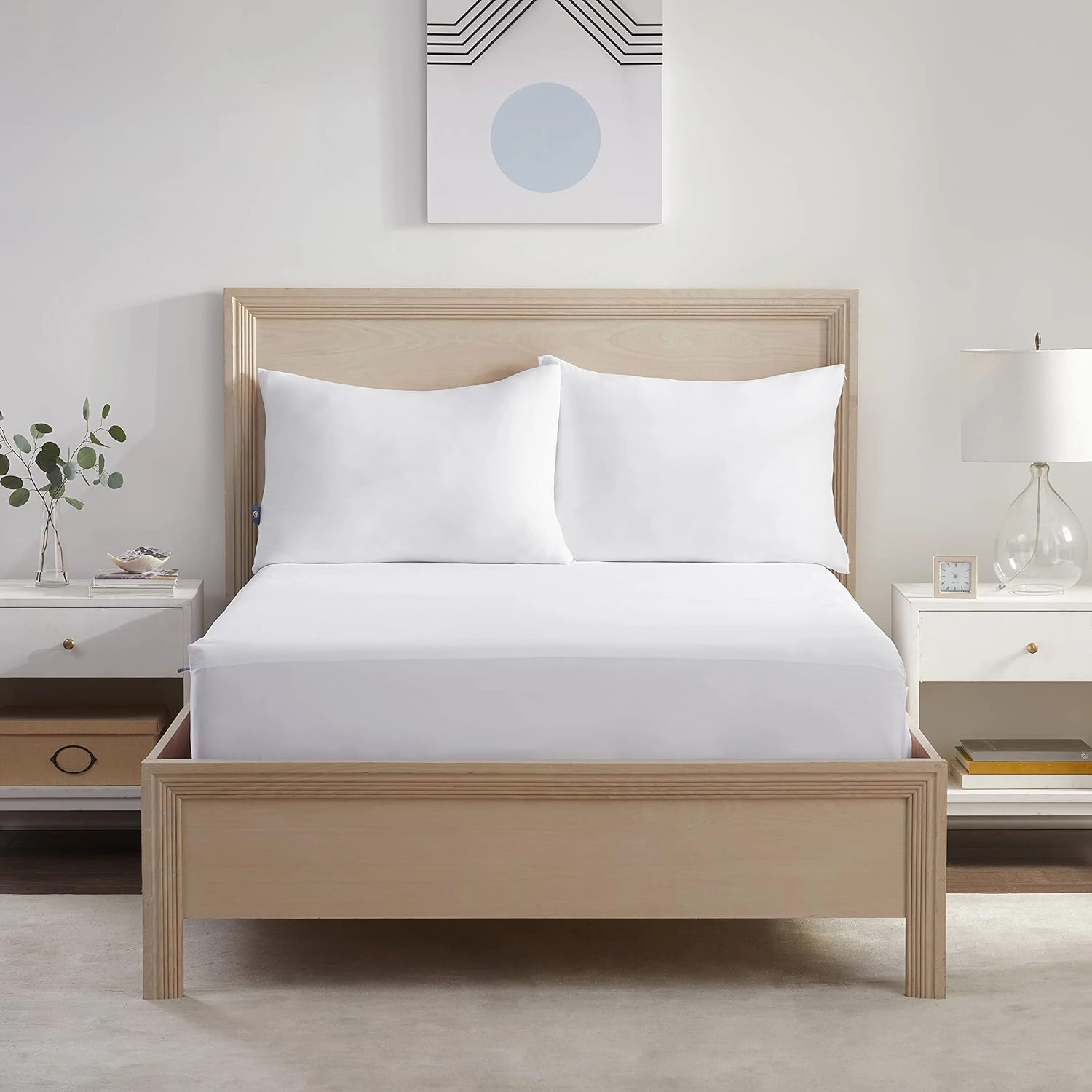Serta Power Chill Queen Size Waterproof Mattress Cover, Soft and Breathable Cooling Mattress Protector, 15" Elastic Deep Pocket for Secure Fit, White