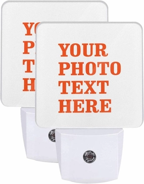 Set of 2 Custom Personalized Led Night Lights, Customize Photo Logo Text Auto Dusk-to-Dawn Sensor Night Lamp Plug-in Home Decorative for Bathroom Hallway Stairs