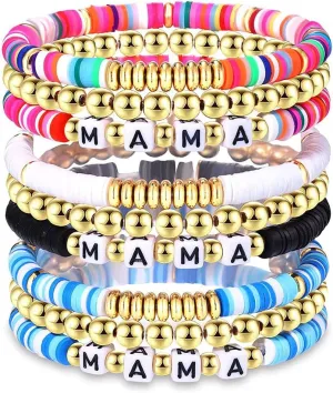 SEVENSTON 9 Pairs Stacked Black White Clay Polymer Clay Bracelet Set Colorful Taylor Friendship Bracelets Bohemian Bracelet Jewelry Gifts for Women Girls