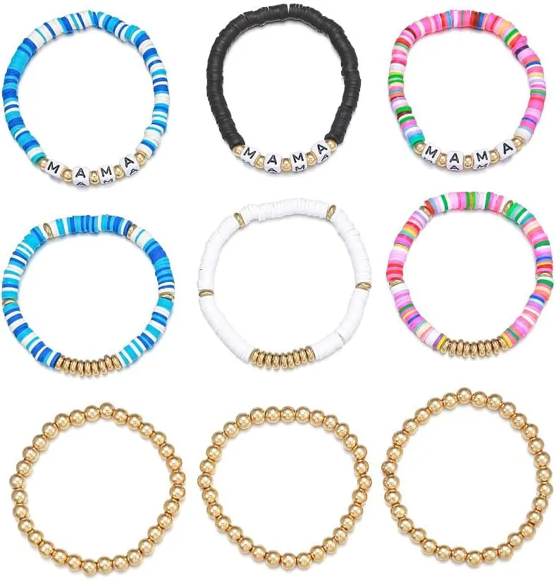 SEVENSTON 9 Pairs Stacked Black White Clay Polymer Clay Bracelet Set Colorful Taylor Friendship Bracelets Bohemian Bracelet Jewelry Gifts for Women Girls