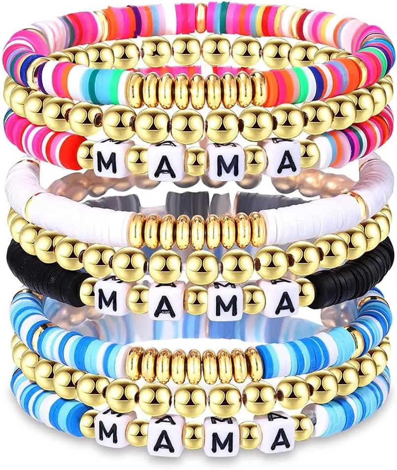 SEVENSTON 9 Pairs Stacked Black White Clay Polymer Clay Bracelet Set Colorful Taylor Friendship Bracelets Bohemian Bracelet Jewelry Gifts for Women Girls