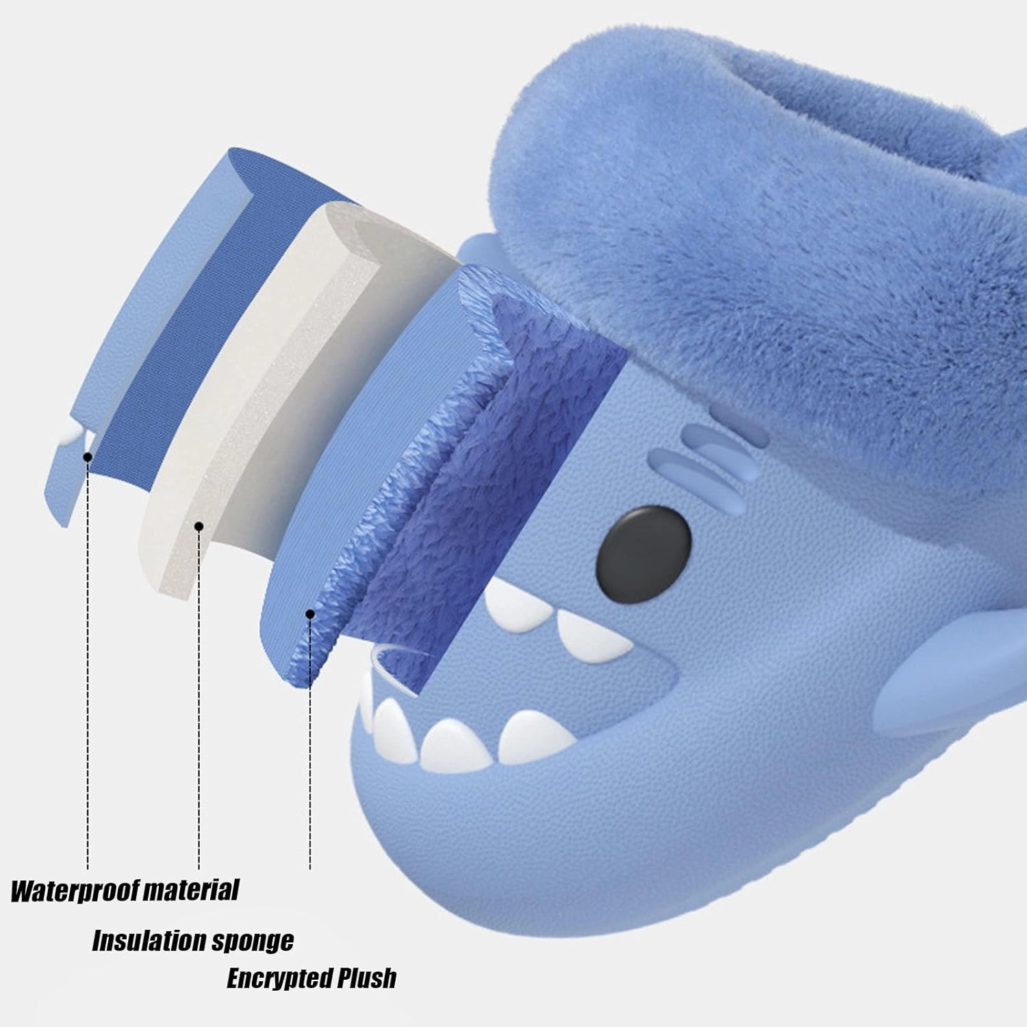 Sharklas Originales Kids, Detachable Soft-Soled Warm Non-Slip Slippers, Plush Fluffy Winter Comfy Waterproof Slides