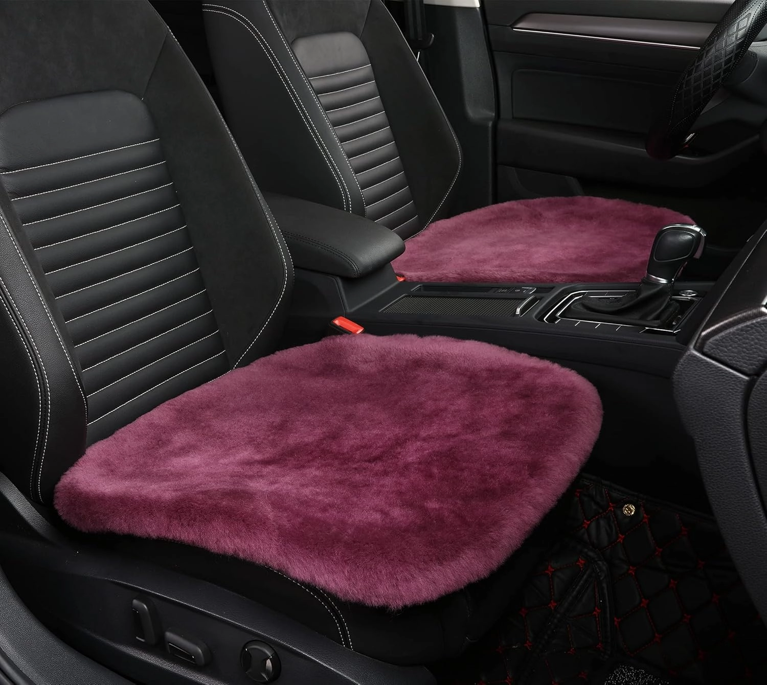 Sheepskin Seat Cushion Cover Wholehide Short Wool Seat Pad Natural Fur Car Seat Covers Universal Fit for Most Car, Truck, SUV, or Van Front Amaranth