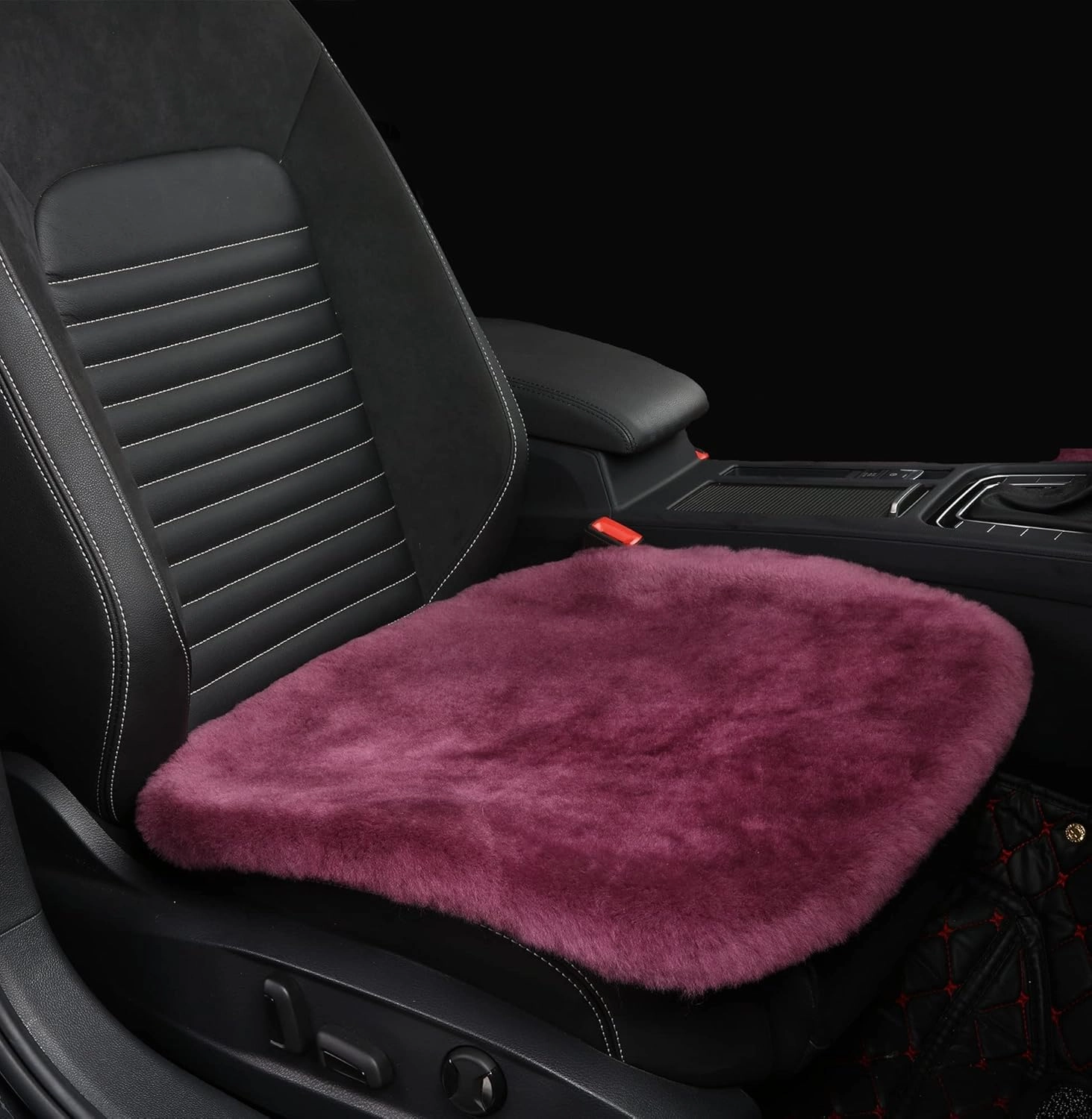 Sheepskin Seat Cushion Cover Wholehide Short Wool Seat Pad Natural Fur Car Seat Covers Universal Fit for Most Car, Truck, SUV, or Van Front Amaranth