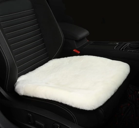 Sheepskin Seat Cushion Cover Wholehide Short Wool Seat Pad Natural Fur Car Seat Covers Universal Fit for Most Car, Truck, SUV, or Van Front Beige White