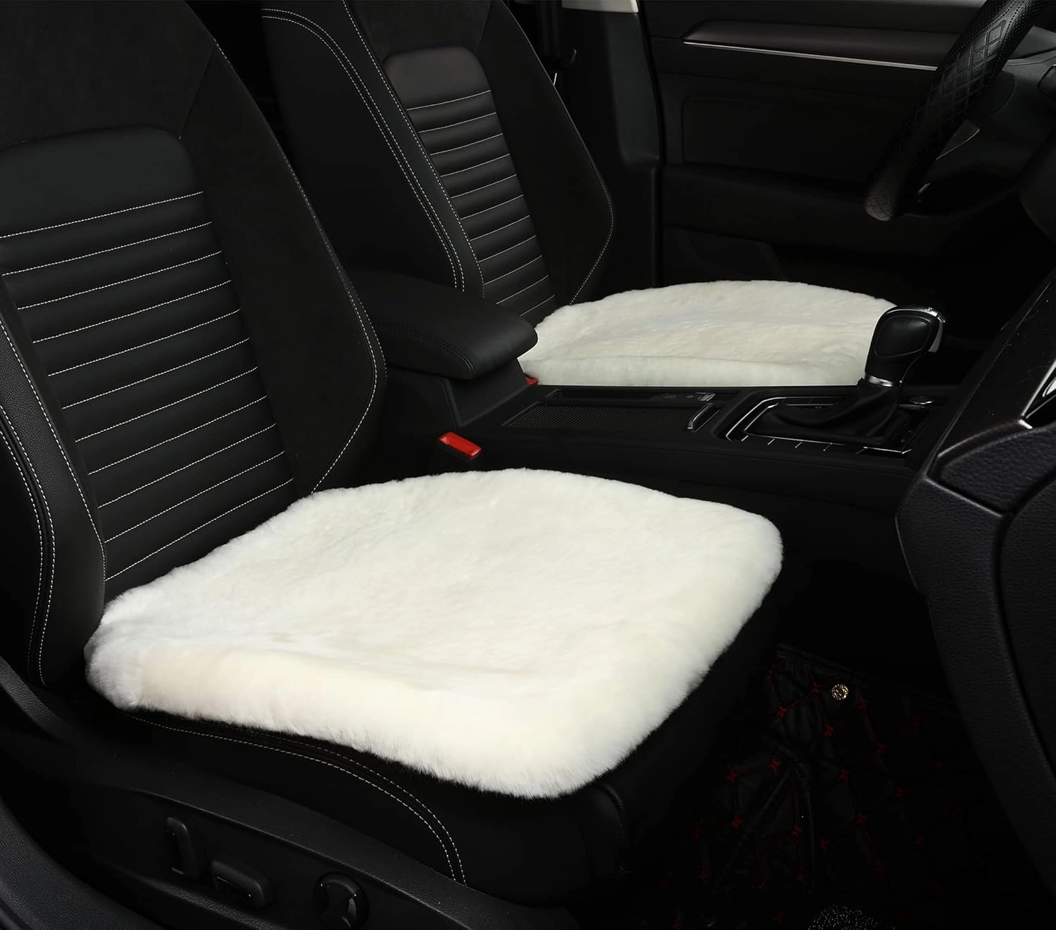 Sheepskin Seat Cushion Cover Wholehide Short Wool Seat Pad Natural Fur Car Seat Covers Universal Fit for Most Car, Truck, SUV, or Van Front Beige White