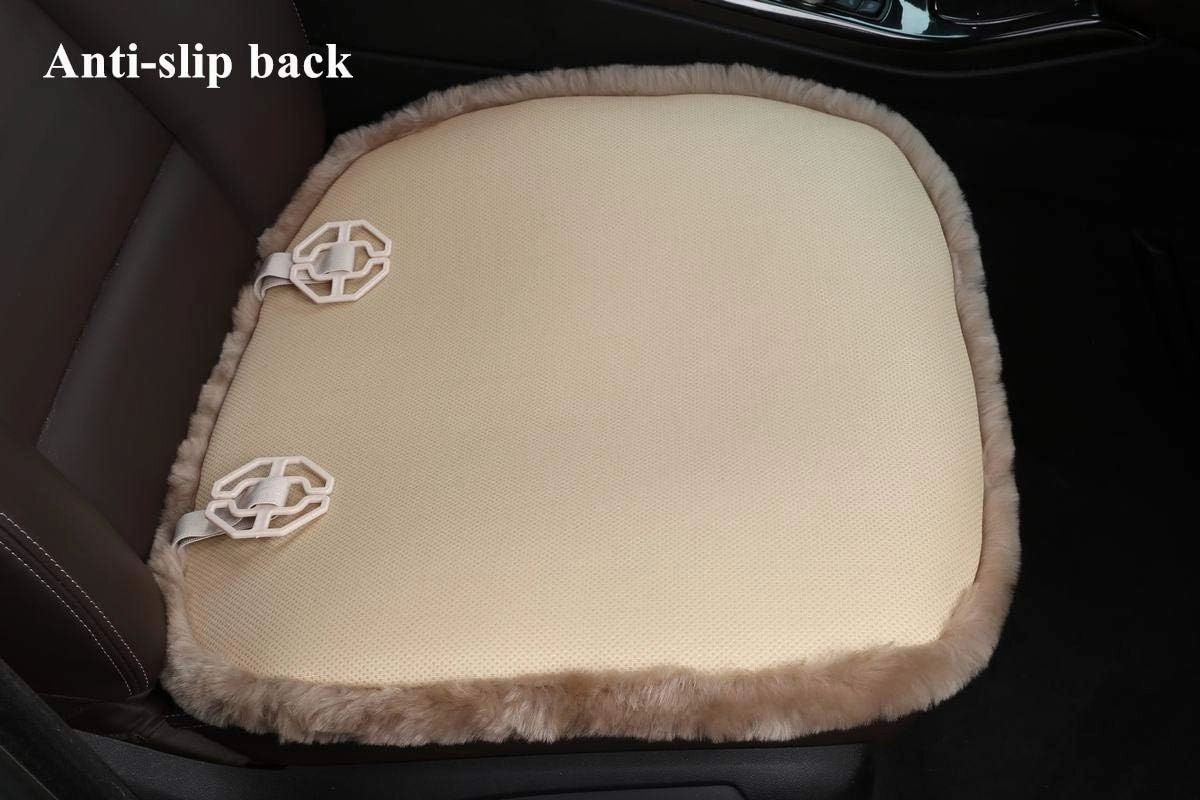 Sheepskin Seat Cushion Cover Wholehide Short Wool Seat Pad Natural Fur Car Seat Covers Universal Fit for Most Car, Truck, SUV, or Van Front Black