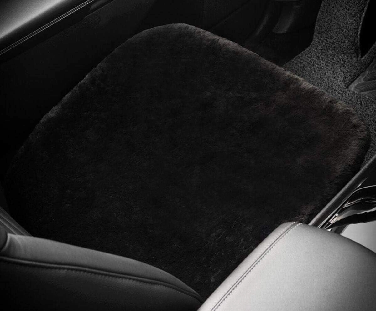 Sheepskin Seat Cushion Cover Wholehide Short Wool Seat Pad Natural Fur Car Seat Covers Universal Fit for Most Car, Truck, SUV, or Van Front Black