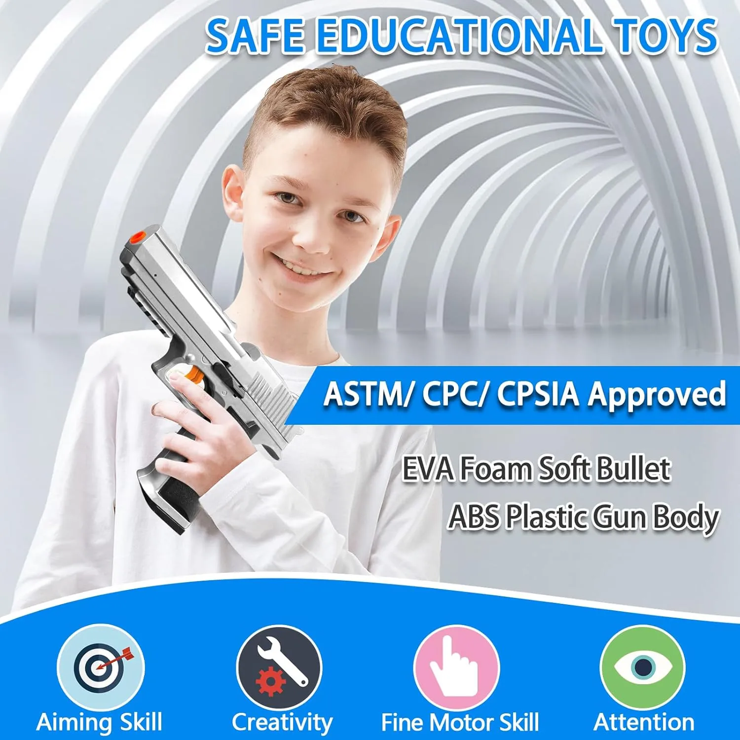 Shell Ejecting Toy Gun with Soft Bullets, Cool Toy Pistol with Ejecting Shells, Gifts for Boys, Kids, Educational Mode Toy Fun Shooting Experience