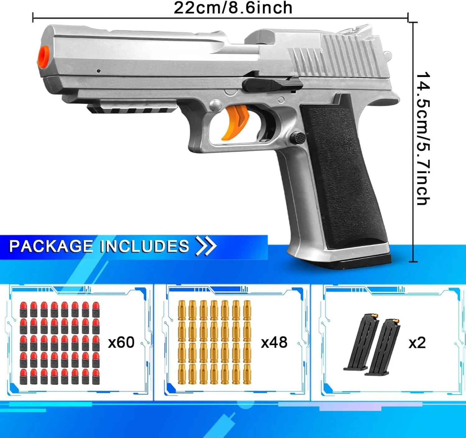 Shell Ejecting Toy Gun with Soft Bullets, Cool Toy Pistol with Ejecting Shells, Gifts for Boys, Kids, Educational Mode Toy Fun Shooting Experience