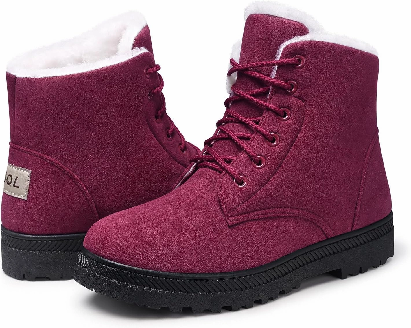 SHIBEVER Winter Snow Boots for Women: Warm Fur Lined Ankle Boots Comfortable Suede Lace Up Booties Cute Flat Shoes