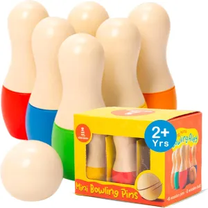 Shumee Montessori Wooden Kids Bowling Set 3  Years, Eco-Friendly Toddler Bowling Sets with 6 Pins & Ball, Indoor/Outdoor Bowling Set for Kids, Muscle & Brain Development, 100% Child-Safe Toy