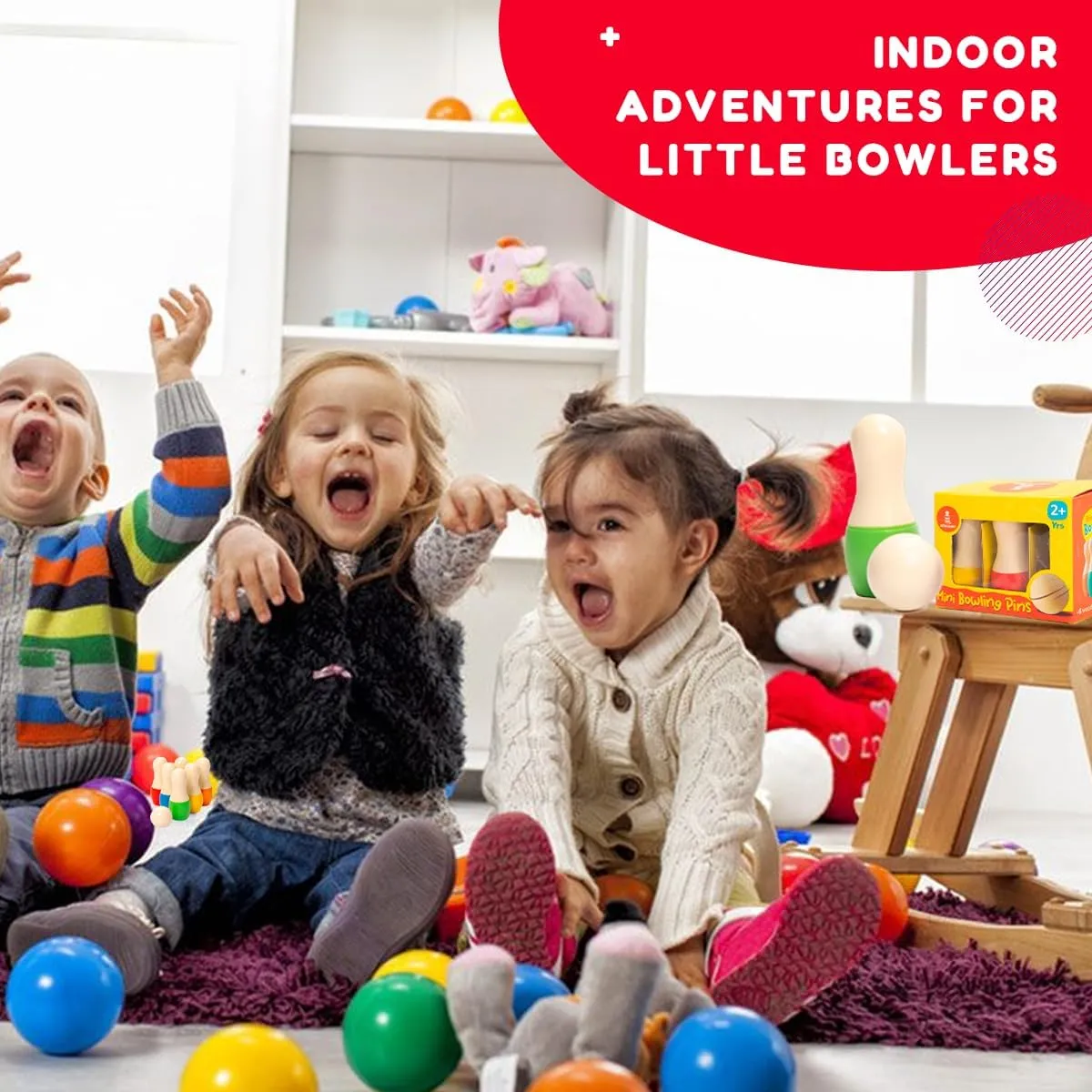Shumee Montessori Wooden Kids Bowling Set 3  Years, Eco-Friendly Toddler Bowling Sets with 6 Pins & Ball, Indoor/Outdoor Bowling Set for Kids, Muscle & Brain Development, 100% Child-Safe Toy