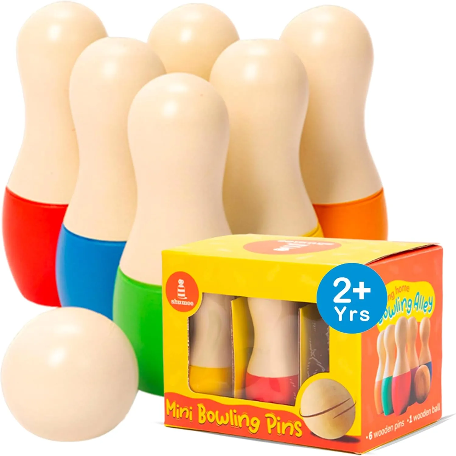 Shumee Montessori Wooden Kids Bowling Set 3  Years, Eco-Friendly Toddler Bowling Sets with 6 Pins & Ball, Indoor/Outdoor Bowling Set for Kids, Muscle & Brain Development, 100% Child-Safe Toy