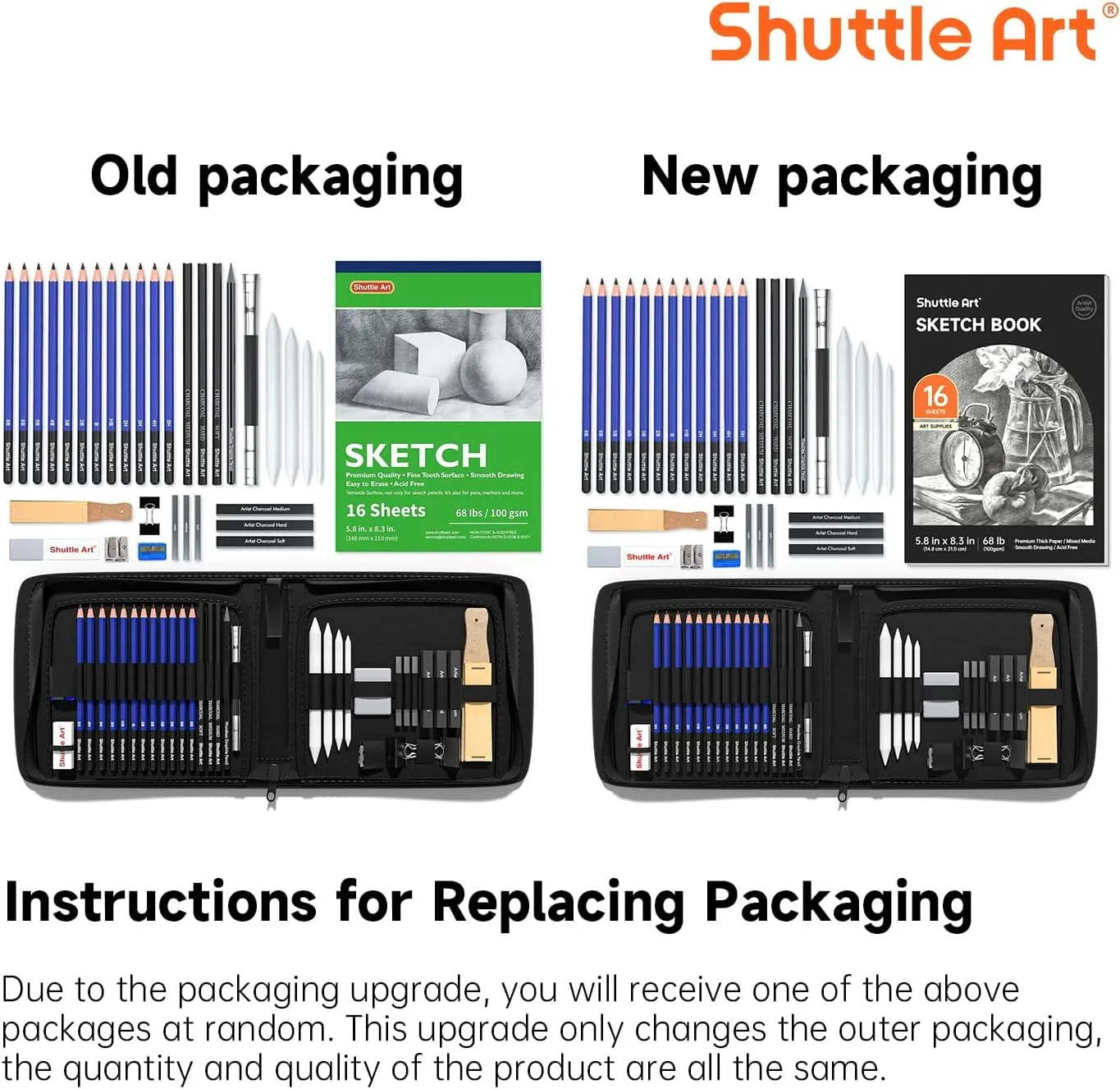 Shuttle Art Sketching and Drawing Pencils Set, 37-Piece Professional Sketch Pencils Set in Zipper Carry Case, Drawing Kit Art Supplies with Graphite Charcoal Sticks Tool Sketch Book for Adults Kids
