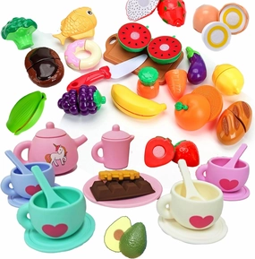 Silicone Tea Set, Silicone Tea Party Set, Food Grade Pretend Play Tea Party Accessories for Girls, Pink