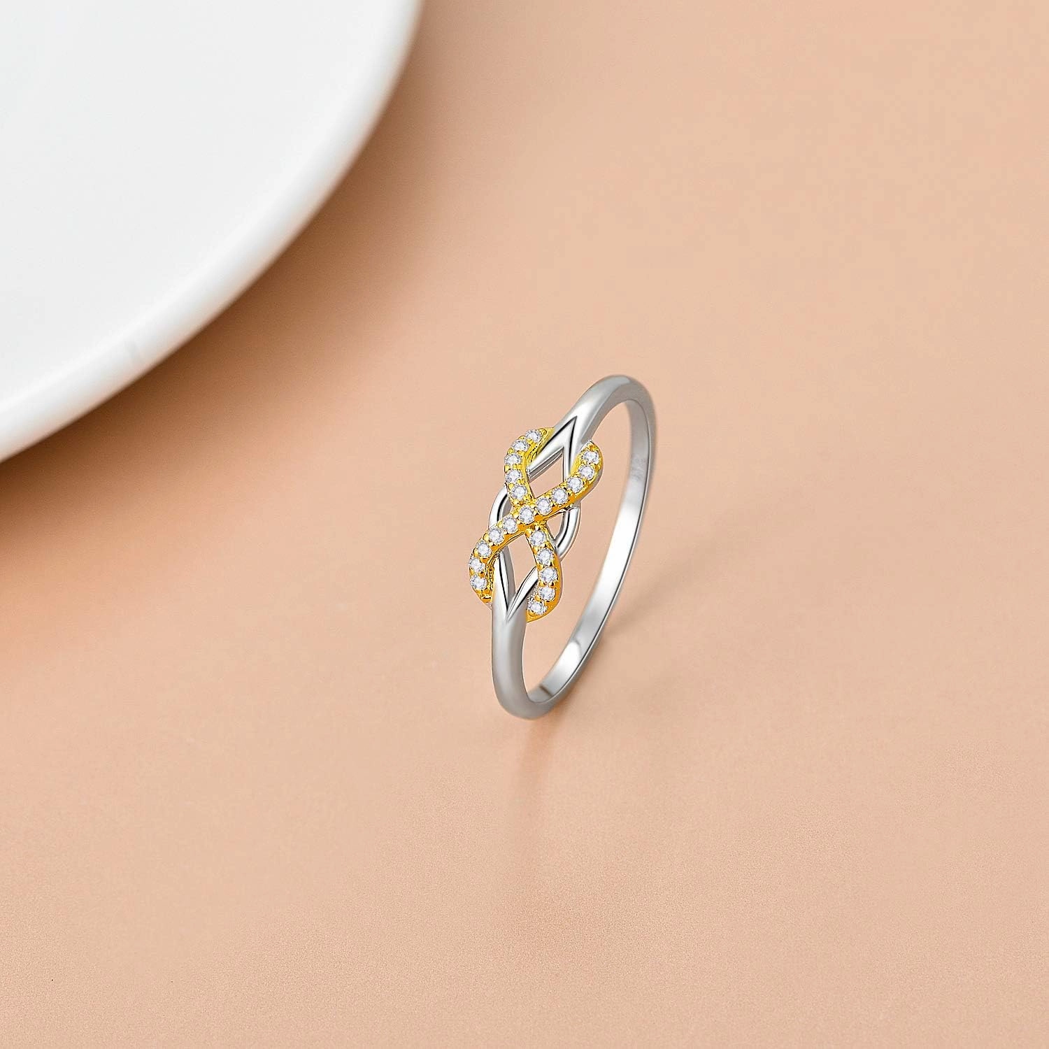 SISGEM Infinity Love Band Ring,14K Solid Gold Celtic Love Knot Symbol Natural Diamond Ring Forever Endless Promise Ring Anniversary Wedding Engagement Band for Women Size 5-11