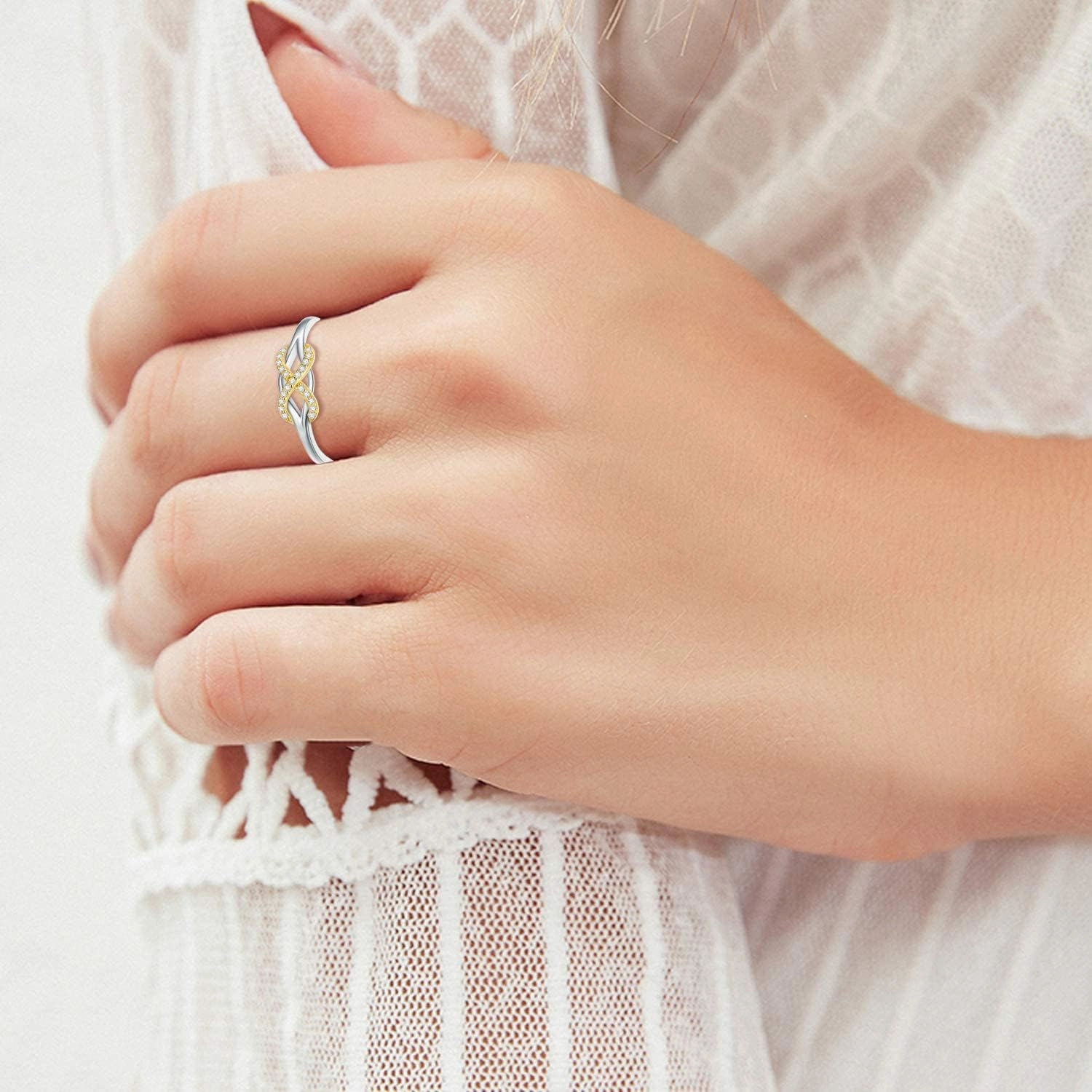 SISGEM Infinity Love Band Ring,14K Solid Gold Celtic Love Knot Symbol Natural Diamond Ring Forever Endless Promise Ring Anniversary Wedding Engagement Band for Women Size 5-11