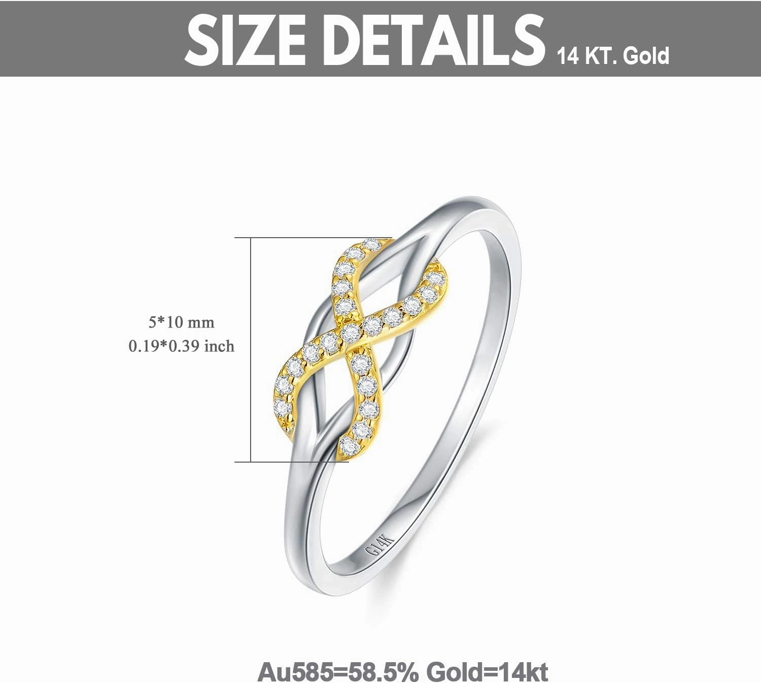 SISGEM Infinity Love Band Ring,14K Solid Gold Celtic Love Knot Symbol Natural Diamond Ring Forever Endless Promise Ring Anniversary Wedding Engagement Band for Women Size 5-11