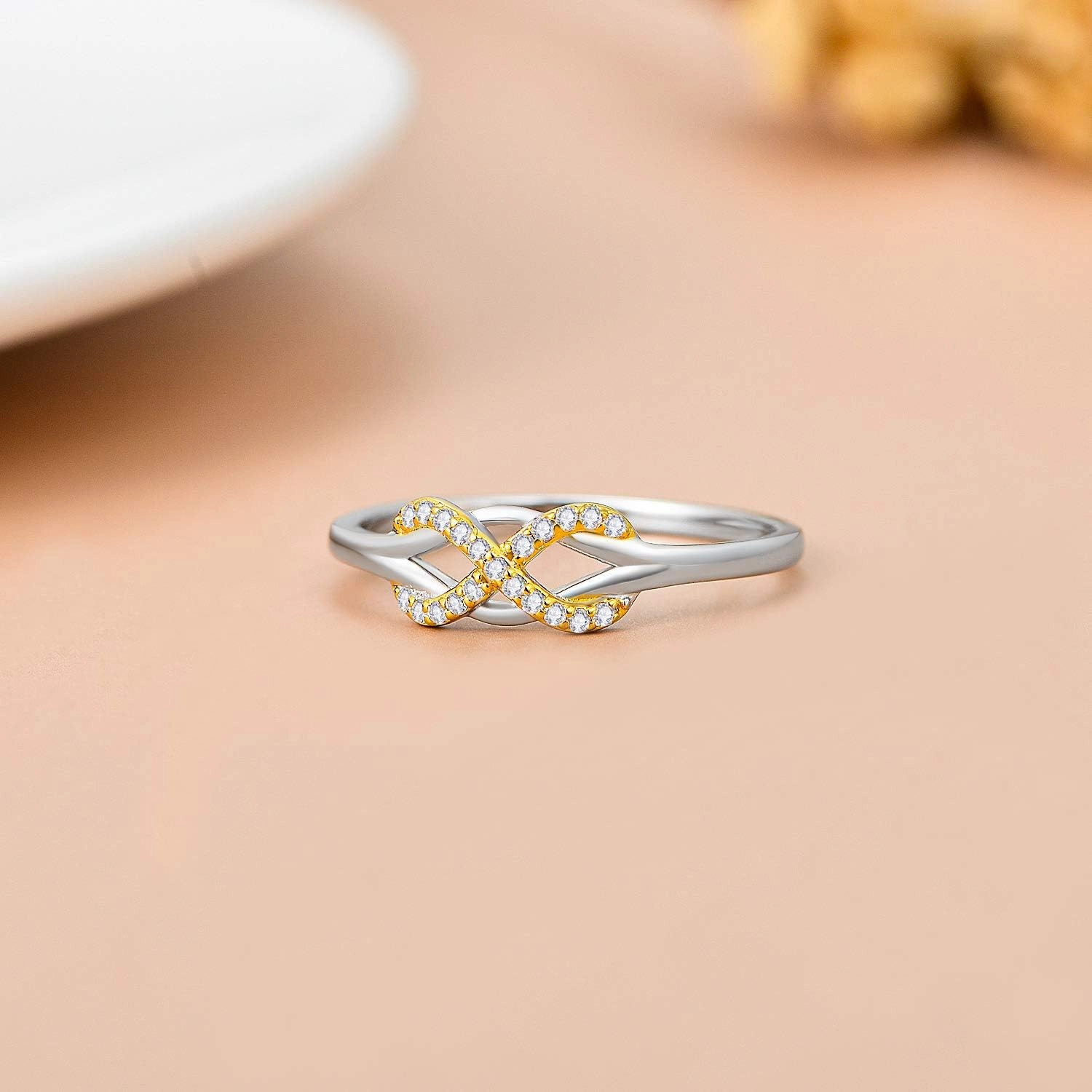 SISGEM Infinity Love Band Ring,14K Solid Gold Celtic Love Knot Symbol Natural Diamond Ring Forever Endless Promise Ring Anniversary Wedding Engagement Band for Women Size 5-11