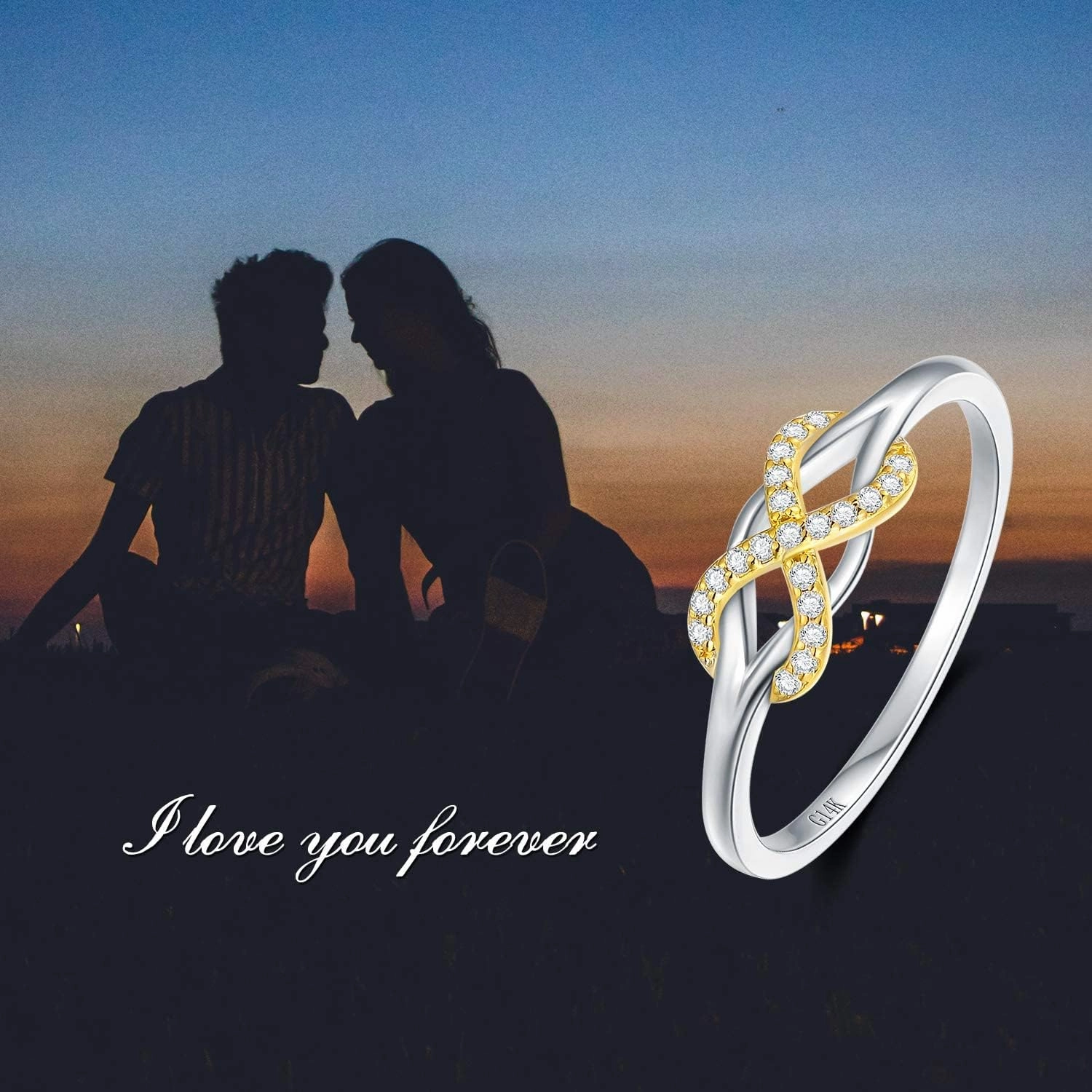 SISGEM Infinity Love Band Ring,14K Solid Gold Celtic Love Knot Symbol Natural Diamond Ring Forever Endless Promise Ring Anniversary Wedding Engagement Band for Women Size 5-11
