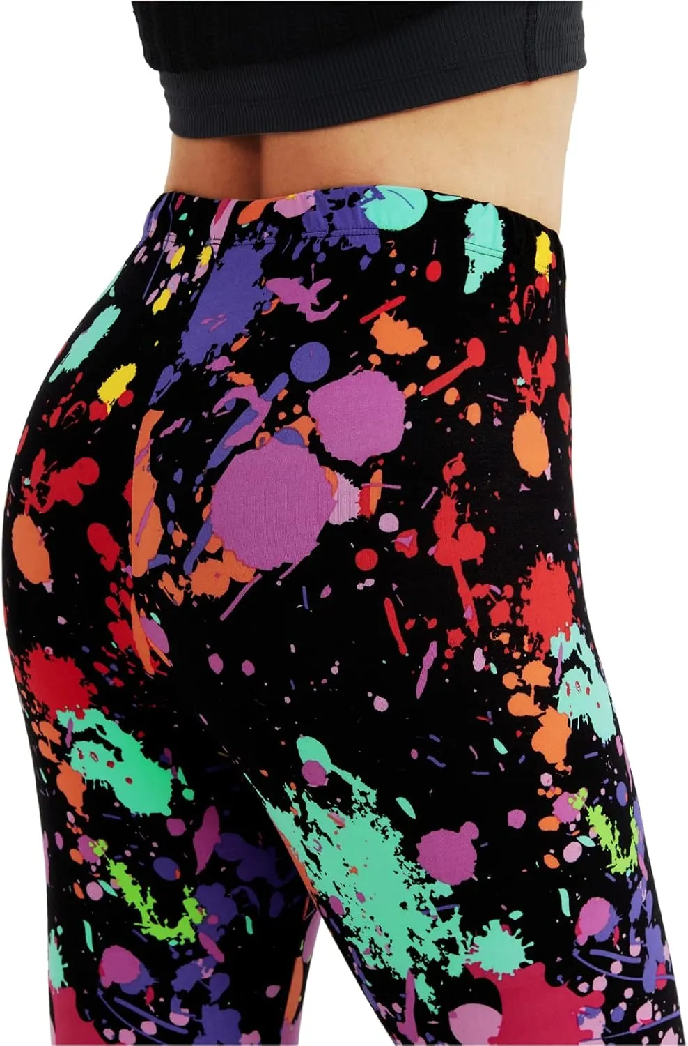 sissycos Women's 80s Leggings Neon Artistic Splash Printed Buttery Soft Stretchy Pants