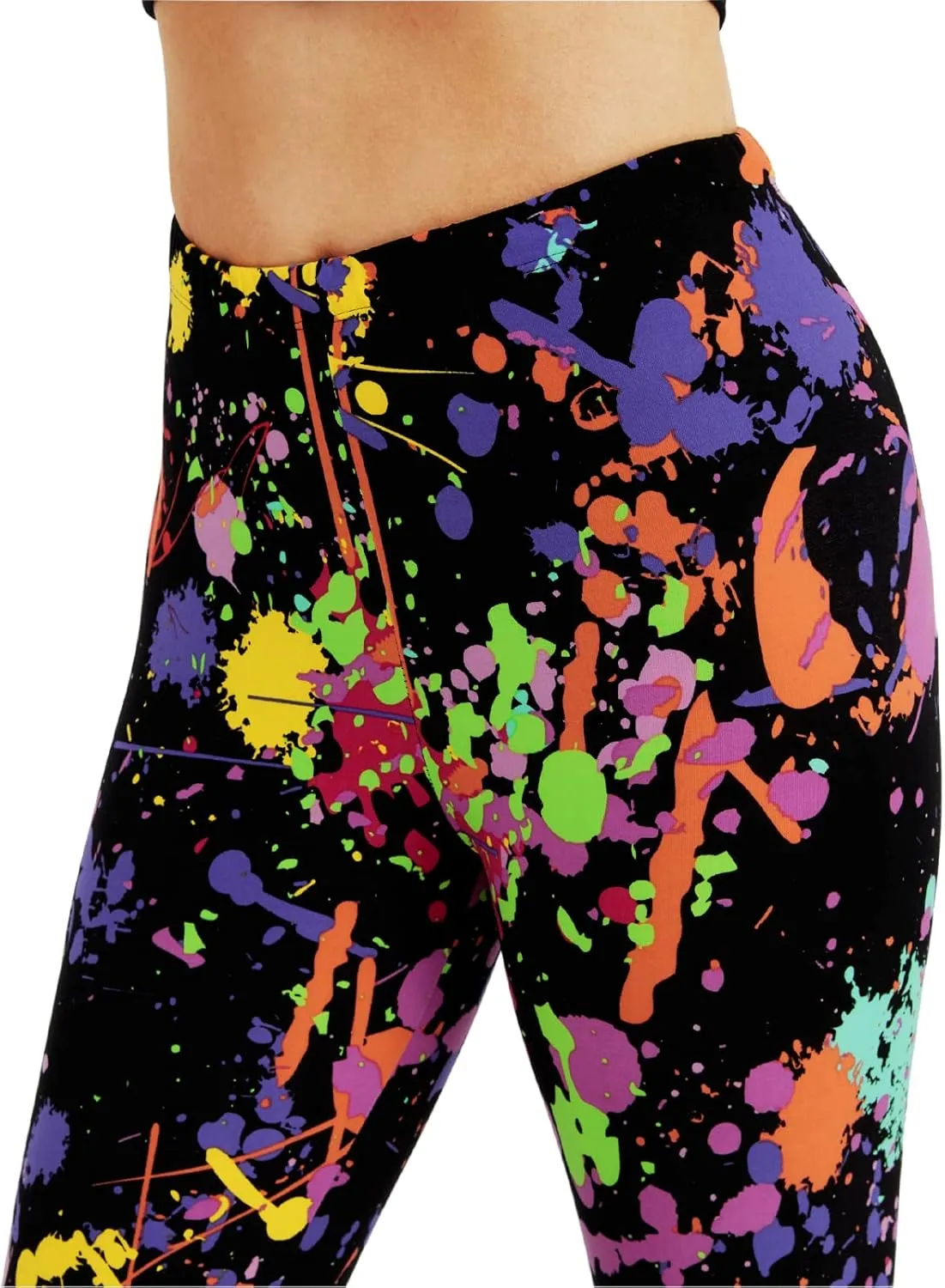 sissycos Women's 80s Leggings Neon Artistic Splash Printed Buttery Soft Stretchy Pants