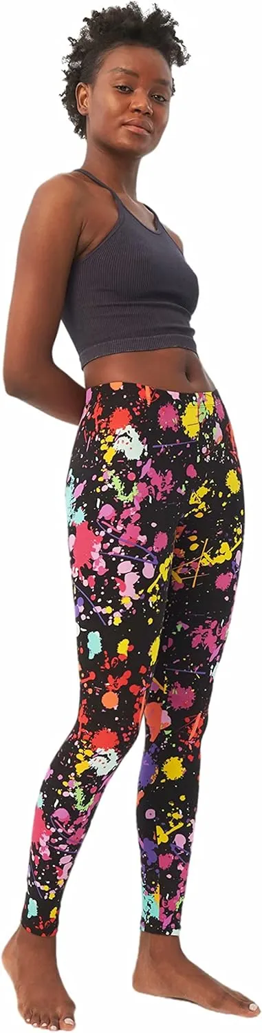 sissycos Women's 80s Leggings Neon Artistic Splash Printed Buttery Soft Stretchy Pants