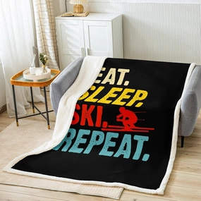 Skiing Kids Throw Blanket,American Extreme Sports Games Bed Blanket for Boys Girls Adults,Winter Competition Fashion Fleece Blanket,Black Chic Fuzzy Blanket,Throw Size (50 x 60 Inches)