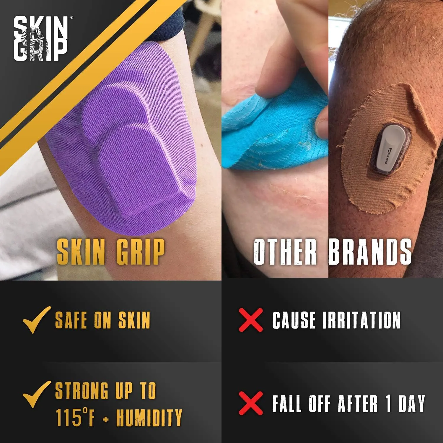 Skin Grip CGM Sensor Patches Compatible with Medtronic Guardian (20-Pack), Waterproof & Sweatproof for 10-14 Days, Pre-Cut Adhesive Tape, Continuous Glucose Monitor Patch, Rainbow Pack