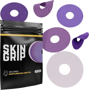 Skin Grip Universal Adhesive Patches for CGM and Insulin Pumps with Cutout (20-Pack), 0.8-Inch Hole, Waterproof & Sweatproof for 10-14 Days, Glucose Monitor Patch, Diabetic Sensor Cover, Purple